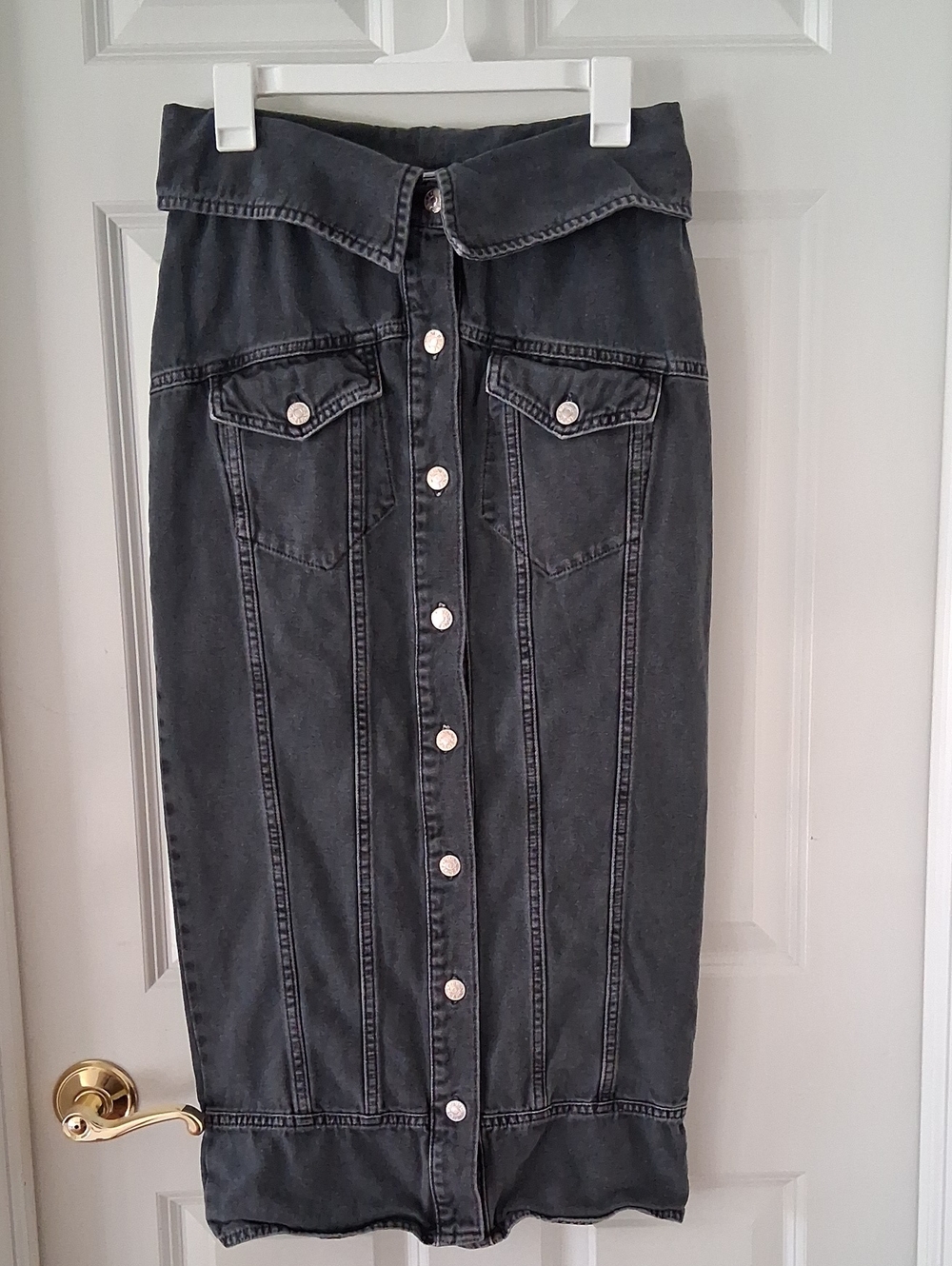 Moschino Jeans RTR Button-Front Black Denim Midi Skirt Size 8